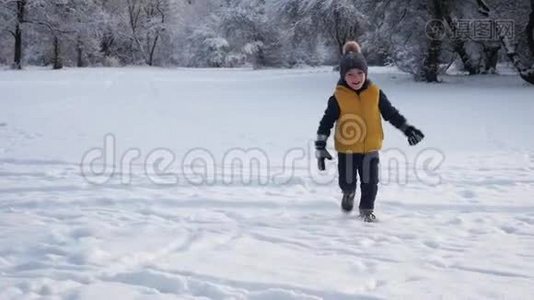 男孩跑着掉进雪里视频