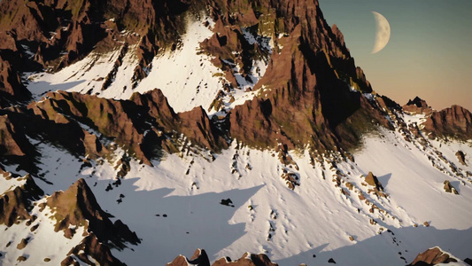 荒野雪山山峰风光视频