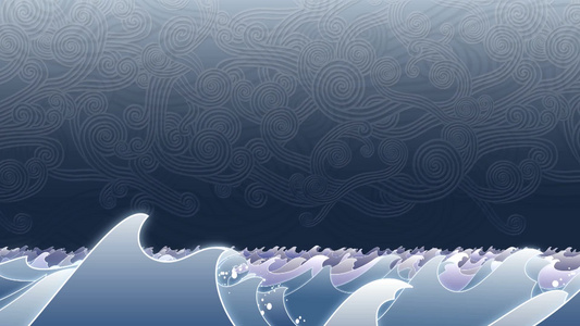 层层波浪在黑暗的天空下上下浮动动画视频
