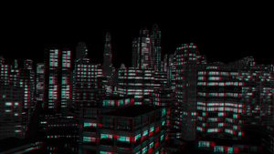 城市夜间飞行三维动画15秒视频