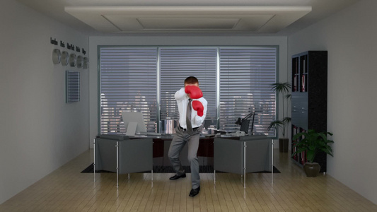 办公室打拳击的男人视频