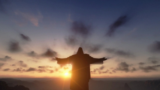 日落时的里约热内卢基督像剪影视频