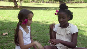 坐在草坪里的两个黑人女孩12秒视频