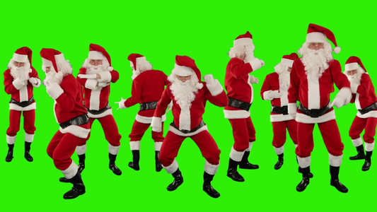 一群圣诞老人跳舞绿色素材视频
