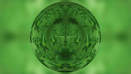 绿色茶叶在水晶球中循环转动视频