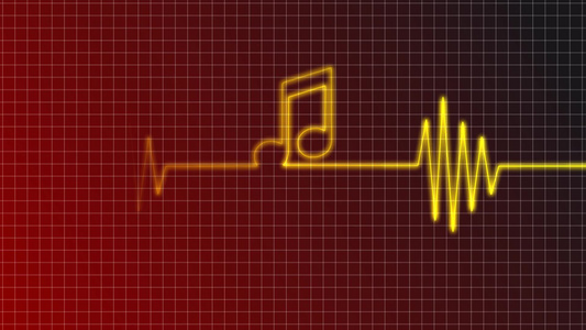 红色科技背景用音乐符号分隔的心电图风格视频