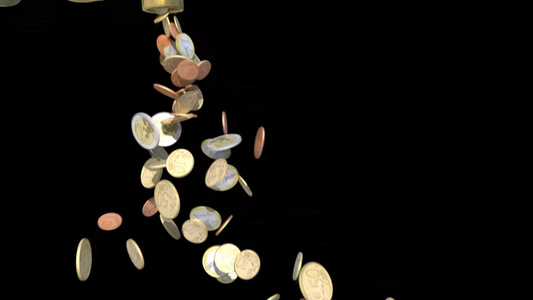 欧元硬币从水龙头里掉出背景视频视频