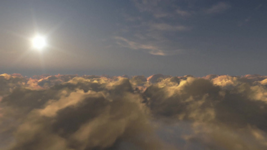 飞跃穿过云层航拍夕阳日落视频