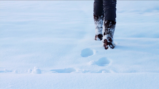 在雪地里行走视频