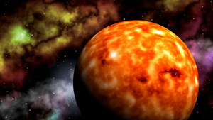 从太空深处飞行燃烧的热行星13秒视频
