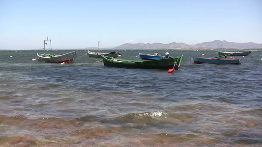 停留在海边港湾的渔船视频