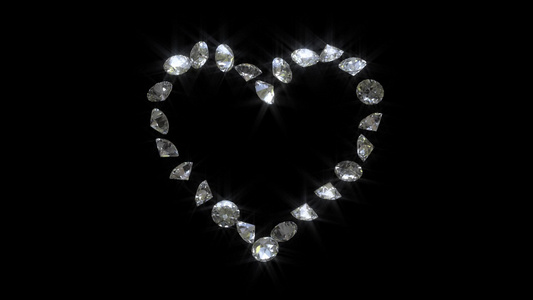 用钻石拼成爱心的CG动画视频