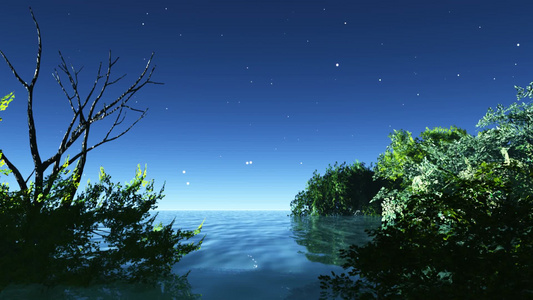 蓝色夜空下的湖水视频
