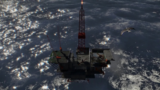 海洋中的石油钻探机视频