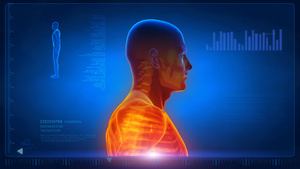 具有可见骨架脉冲轨迹和科学数据的人体旋转14秒视频
