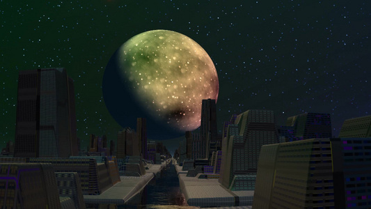 月球与城市建筑视频