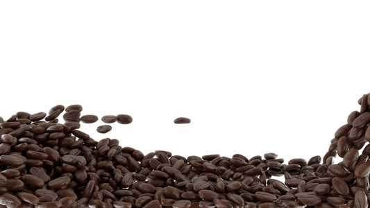 白色背景上流动运转的咖啡豆视频