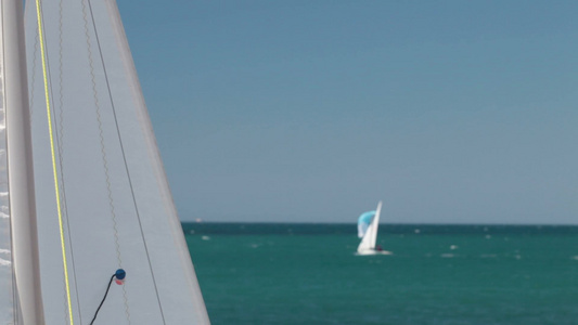 白色的帆在风的背景下飞翔视频