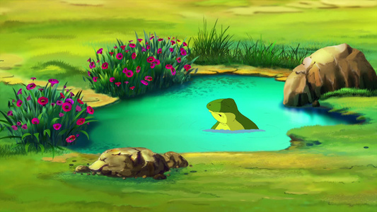 绿色的青蛙在小池塘里潜水视频