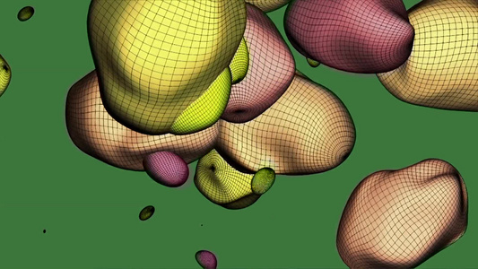 计算机生成流动的漂浮的球状形状的动画视频