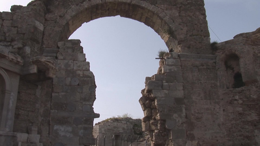 老旧遗址名胜石砖拱门古城墙视频