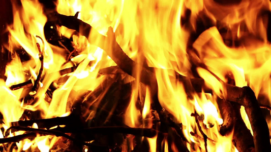 壁炉里燃烧着火焰[炭盆]视频