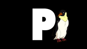  卡通企鹅在字母p的背景下15秒视频