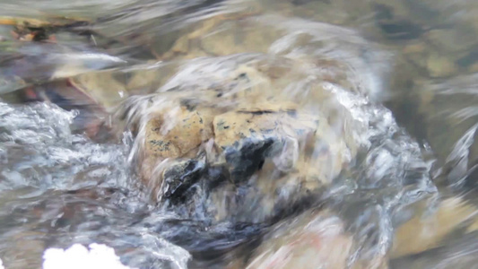 冬天的河流经过石头视频