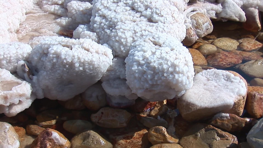 死海边长满盐花的石头视频