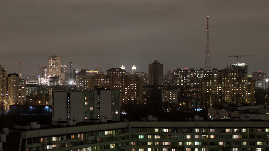 莫斯科高角度鸟瞰汽车交通城市夜景[下诺夫哥罗德]视频
