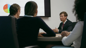 一群商人在公司会议室开会15秒视频