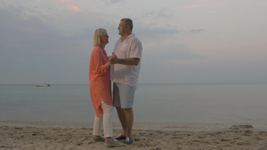 一对幸福的夫妇在海边享受浪漫的舞蹈19秒视频