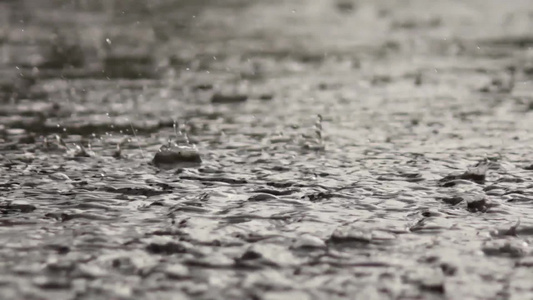 密集的雨水倾泻在路面视频