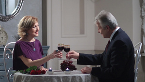 餐厅里浪漫的老年夫妇在优雅地喝红酒庆祝情人节22秒视频
