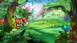 卡通孟加拉虎穿过丛林16秒视频