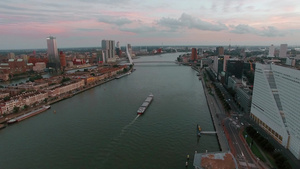 鹿特丹城市的空中拍摄伊拉斯谟桥和水边建筑物13秒视频