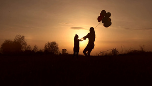 日落时分在田野里玩得很开心的母亲和她可爱的女儿13秒视频