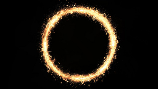 黑色背景上抽象魔法金冠旋转环[光系]视频