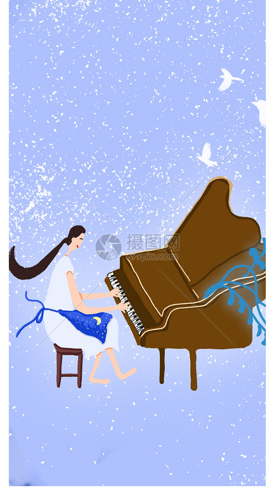 弹钢琴的女孩手机壁纸图片