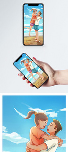 沙滩情侣手机壁纸图片