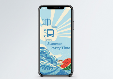 手绘卡通夏季冲浪小孩手机海报配图图片