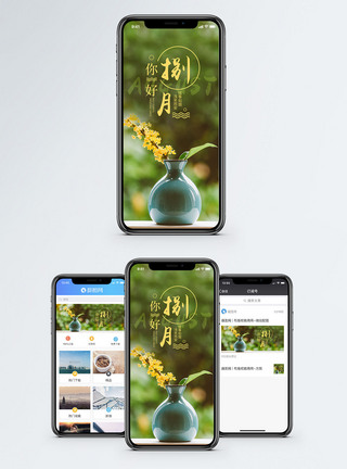 家居插花八月你好手机海报配图模板
