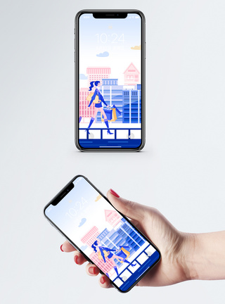 都市插画都市旅行手机壁纸模板