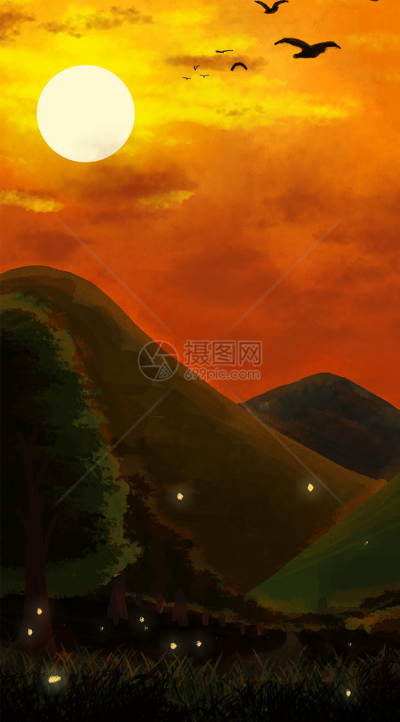 夕阳山脉手机壁纸图片