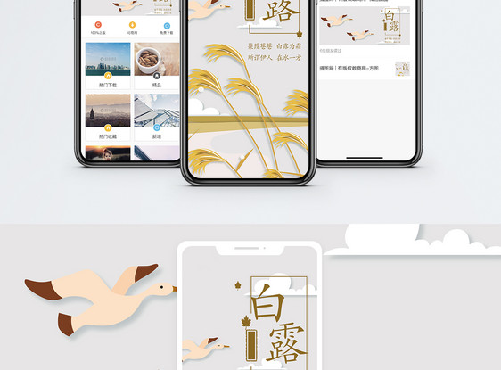 白露剪纸风手机海报配图图片
