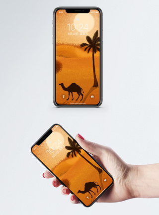 日出插画异域沙漠手机壁纸模板