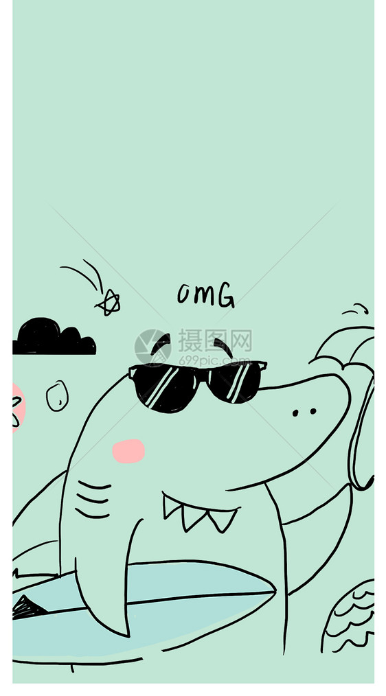 鲨鱼卡通手机壁纸图片
