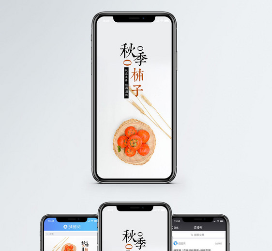 秋季柿子手机配图海报图片