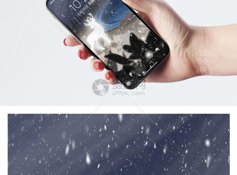 雪夜白鹿手机壁纸模板素材 正版图片 摄图网
