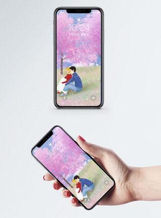 樱花树下的情侣手机壁纸图片